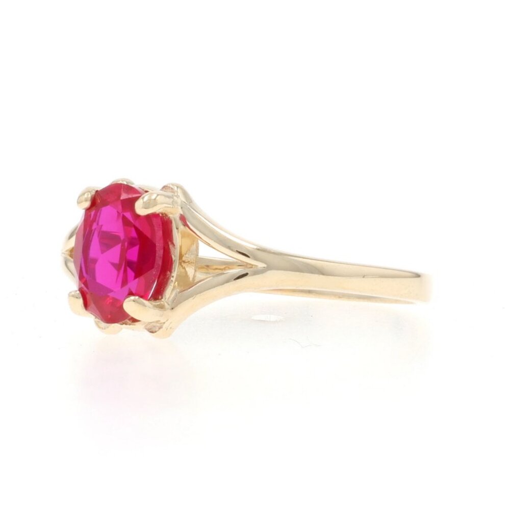 Yellow Gold Lab-Created Ruby Solitaire Ring - 14k… - image 3